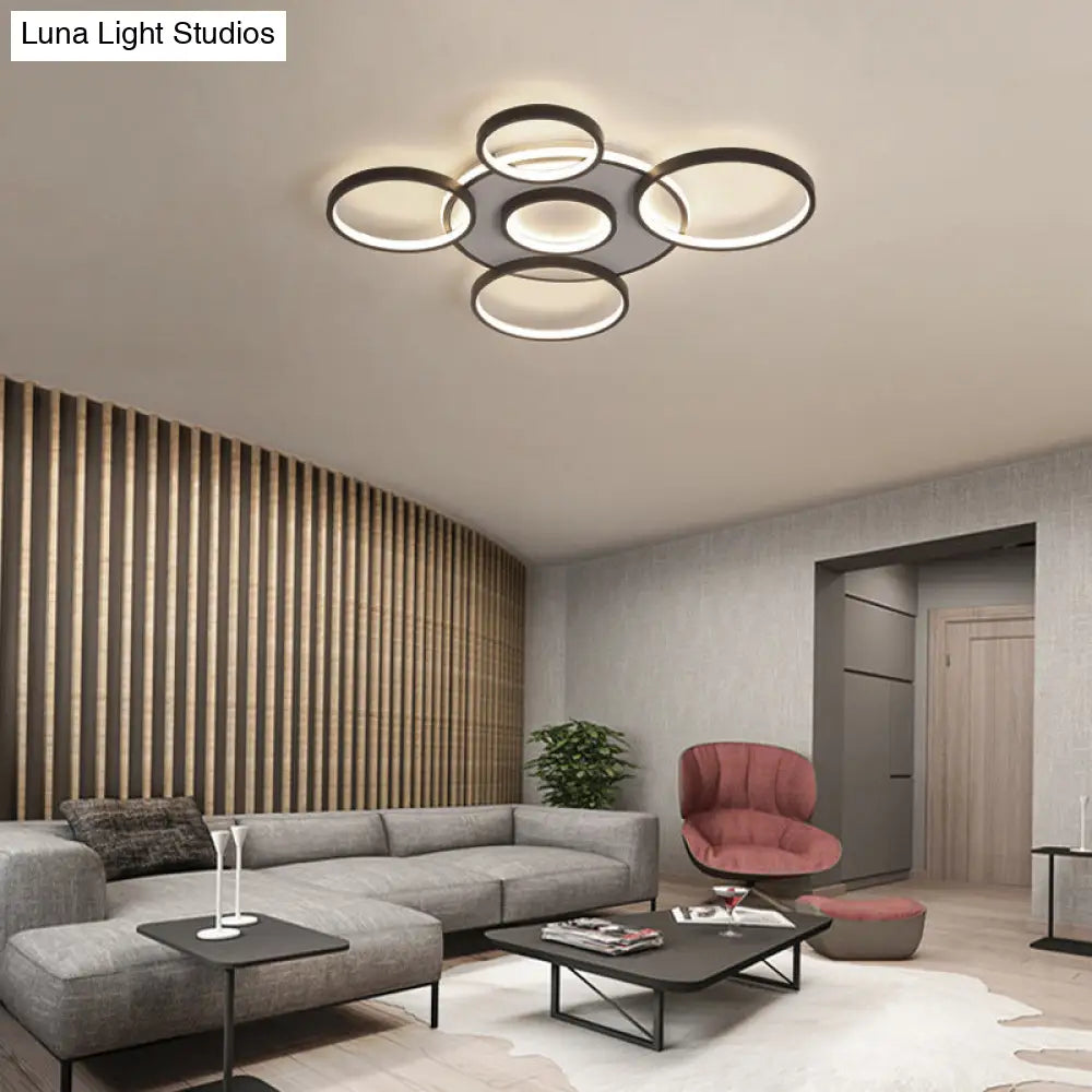 Modern 4/5-Halo Ring Black Led Flush Mount Light Fixture Warm/White 27.5/33.5W