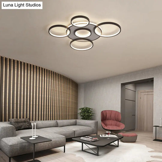 Modern 4/5-Halo Ring Black Led Flush Mount Light Fixture Warm/White 27.5/33.5W