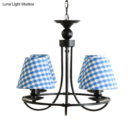 Modern 4-Light Black Fabric Tapered Shade Chandelier For Kids Bedroom Ceiling Pendant