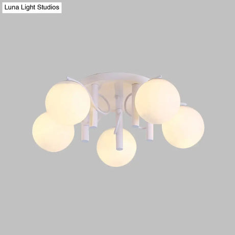 Modern 5 Bulb Cream Glass Flushmount Ceiling Light - White/Black Global Semi Flush