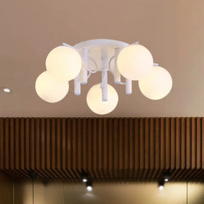 Modern 5 Bulb Cream Glass Flushmount Ceiling Light - White/Black Global Semi Flush White