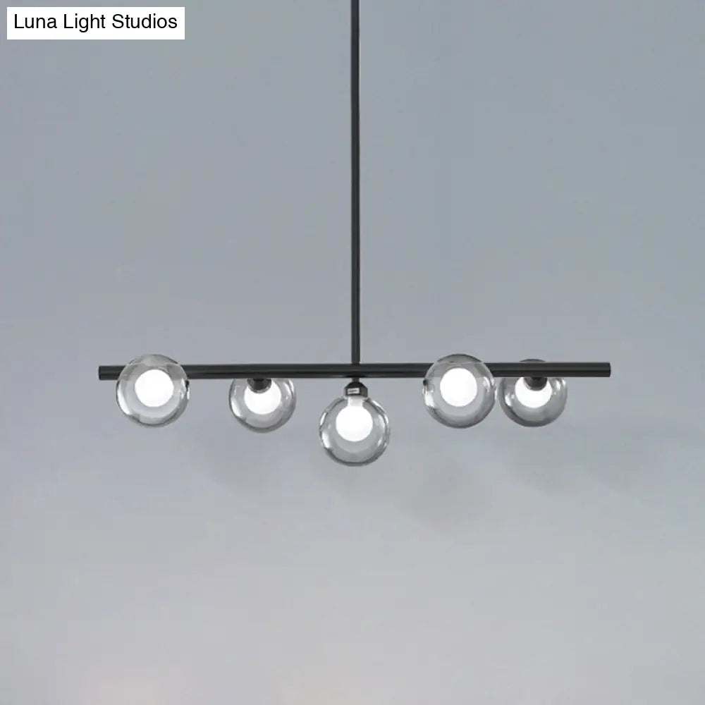 Modern 5-Head Black Island Led Pendant Light With Clear Glass Shade