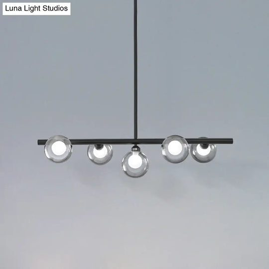 Modern 5-Head Black Island Led Pendant Light With Clear Glass Shade