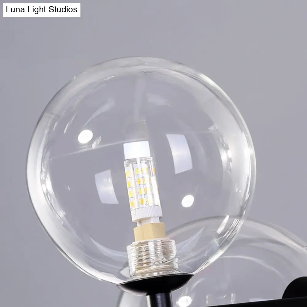 Modern 5-Light Black Metal Pendant Lighting With Spherical Glass For Dining Table