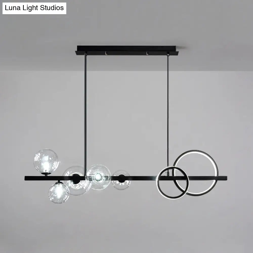 Modern 5-Light Black Metal Pendant Lighting With Spherical Glass For Dining Table Clear