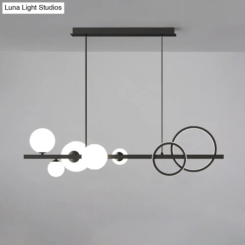 Modern 5-Light Black Metal Pendant Lighting With Spherical Glass For Dining Table White