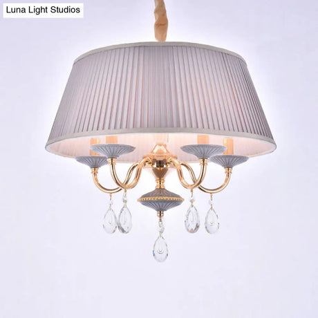 Modern 5-Light Fabric Shade Chandelier With Tapered Drum Design In White/Grey