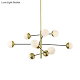Modern 5-Tier Ivory Ball Glass Chandelier - Gold 10-Light Pendant Light For Dining Room