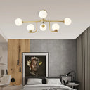Modern 6/10-Head Metal Semi Flush Mount Ceiling Light With Globe Glass Shade - Gold Finish For