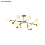 Modern 6/10-Head Metal Semi Flush Mount Ceiling Light With Globe Glass Shade - Gold Finish For