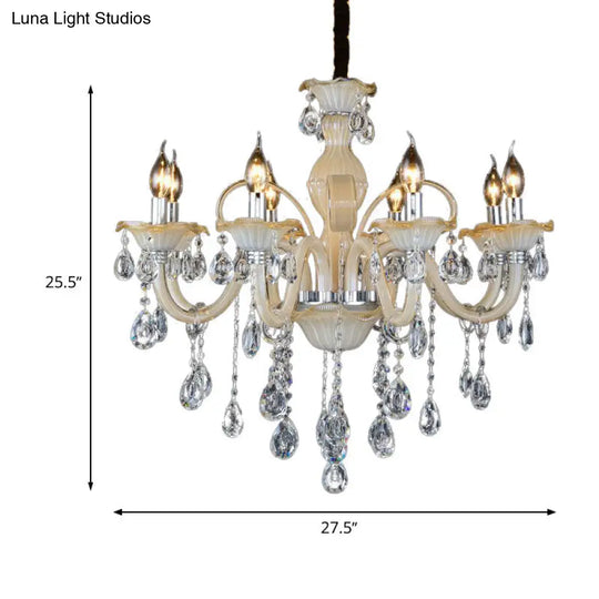 Modern Crystal Candle Chandelier 6/8/18 Light Tan Ceiling Lamp For Living Room 23.5/27.5/37.5 W