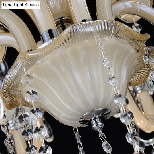 Modern 6/8/18-Light Faceted Crystal Candle Chandelier - Tan Ceiling Lamp For Living Room Multiple