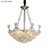 Modern 6-Bulb Chrome Suspension Chandelier For Dining Table - Clear Crystal Bowl Design