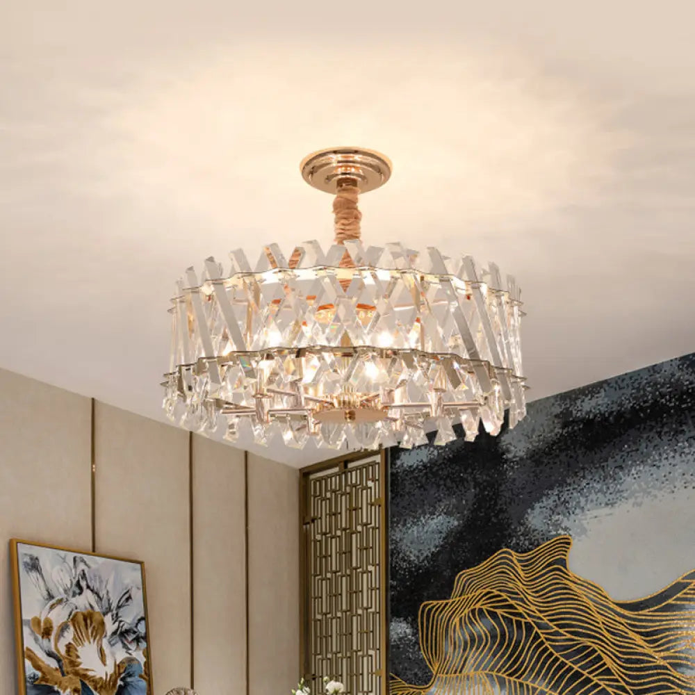 Modern 6-Head Hanging Chandelier with Crystal Prisms for Dining Room Clear