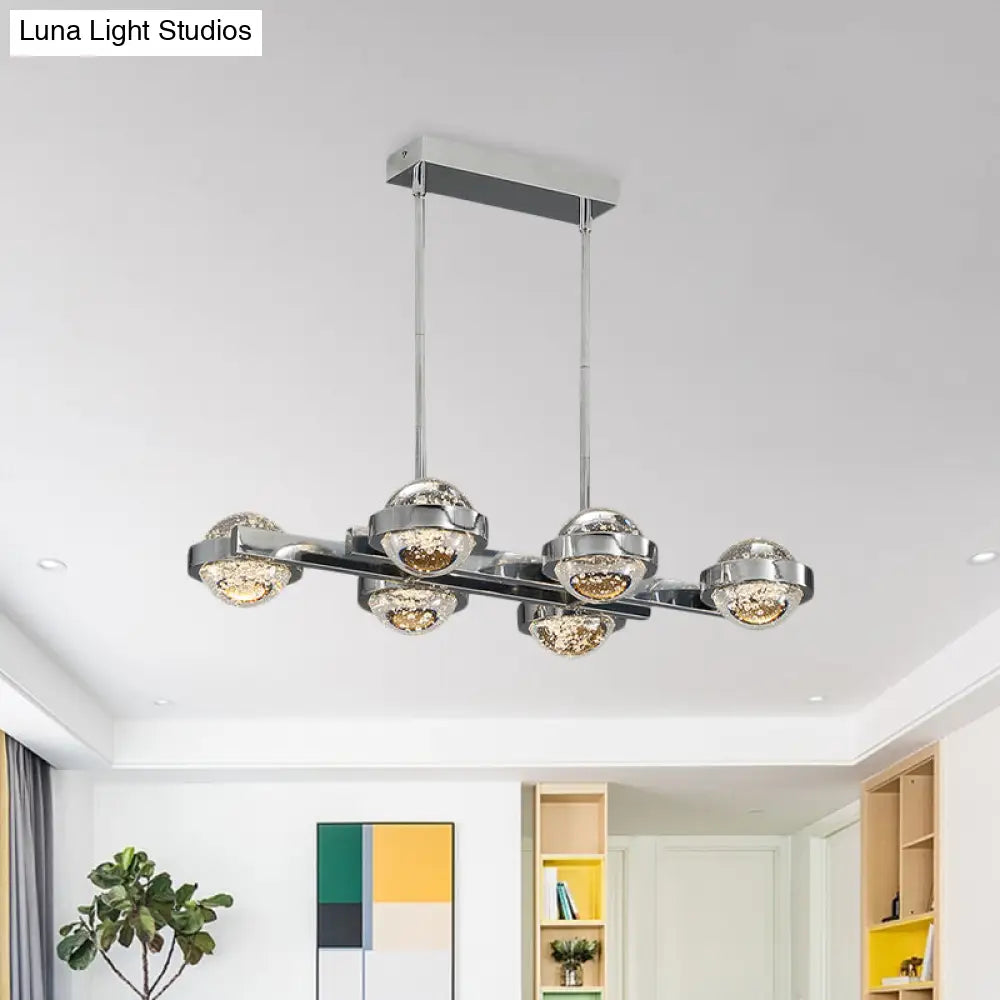 Modern 6-Head Led Island Lamp With Chrome/Gold Finish & Seedy Crystal Ball - Perfect Over Dining