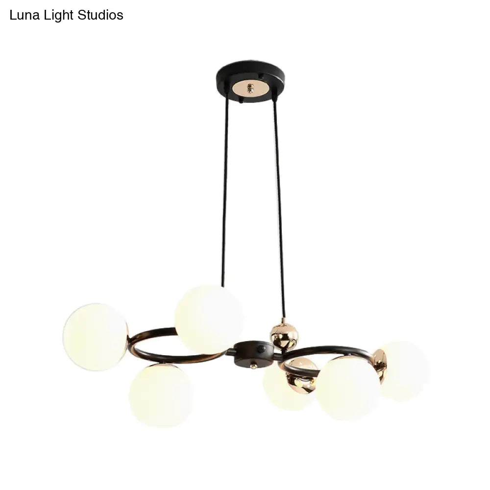 Modern 6-Head Opal Glass Chandelier - Black Ceiling Suspension Lamp