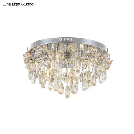 Modern 6-Light Crystal Fringe Flushmount Ceiling Light In Chrome - Ideal For Dining Room