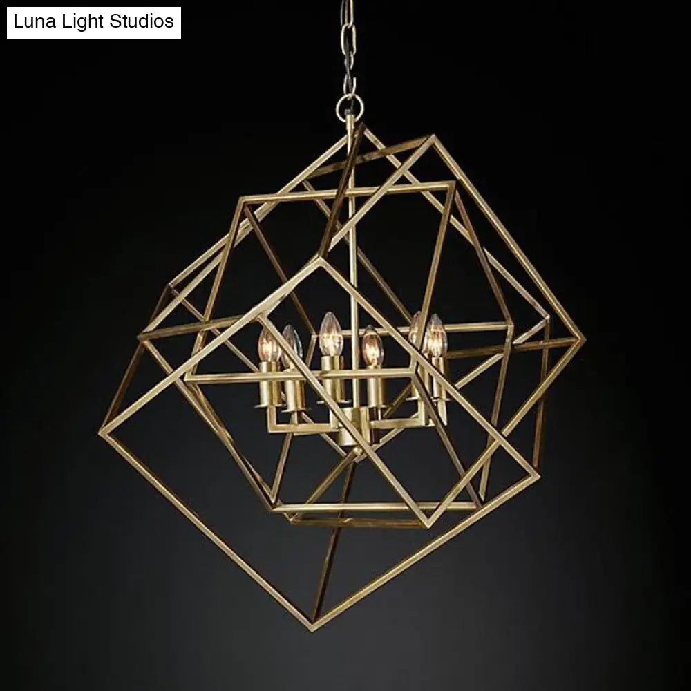 Modern 6-Light Geometric Metal Chandelier For Living Room - Brass/Chrome Pendant Lighting