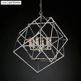 Modern 6-Light Geometric Metal Chandelier For Living Room - Brass/Chrome Pendant Lighting
