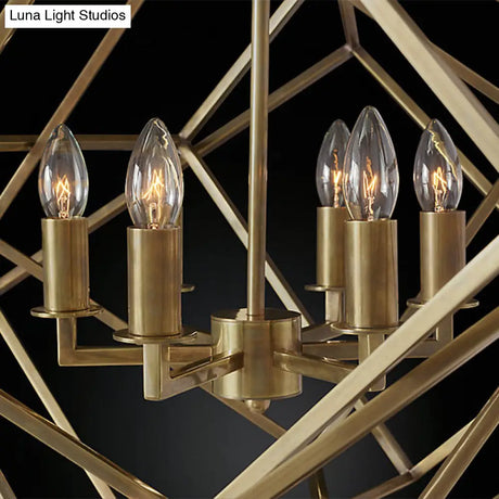 Modern 6-Light Geometric Metal Chandelier For Living Room - Brass/Chrome Pendant Lighting