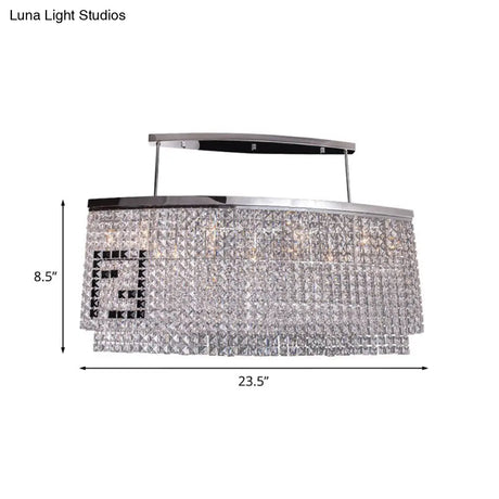 Modern 6-Light Island Ceiling Lamp With Faceted Crystal Shade In Chrome For Dining Rooms