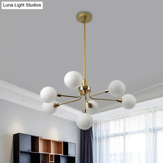 Modern 7-Light Opal Glass Chandelier In Black/Coffee/Gold Finish