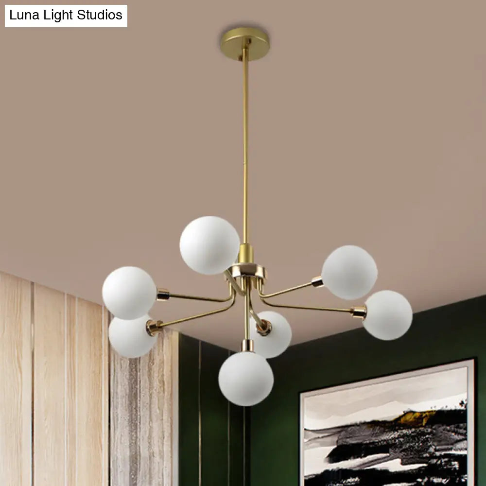 Modern 7-Light Opal Glass Chandelier In Black/Coffee/Gold Finish
