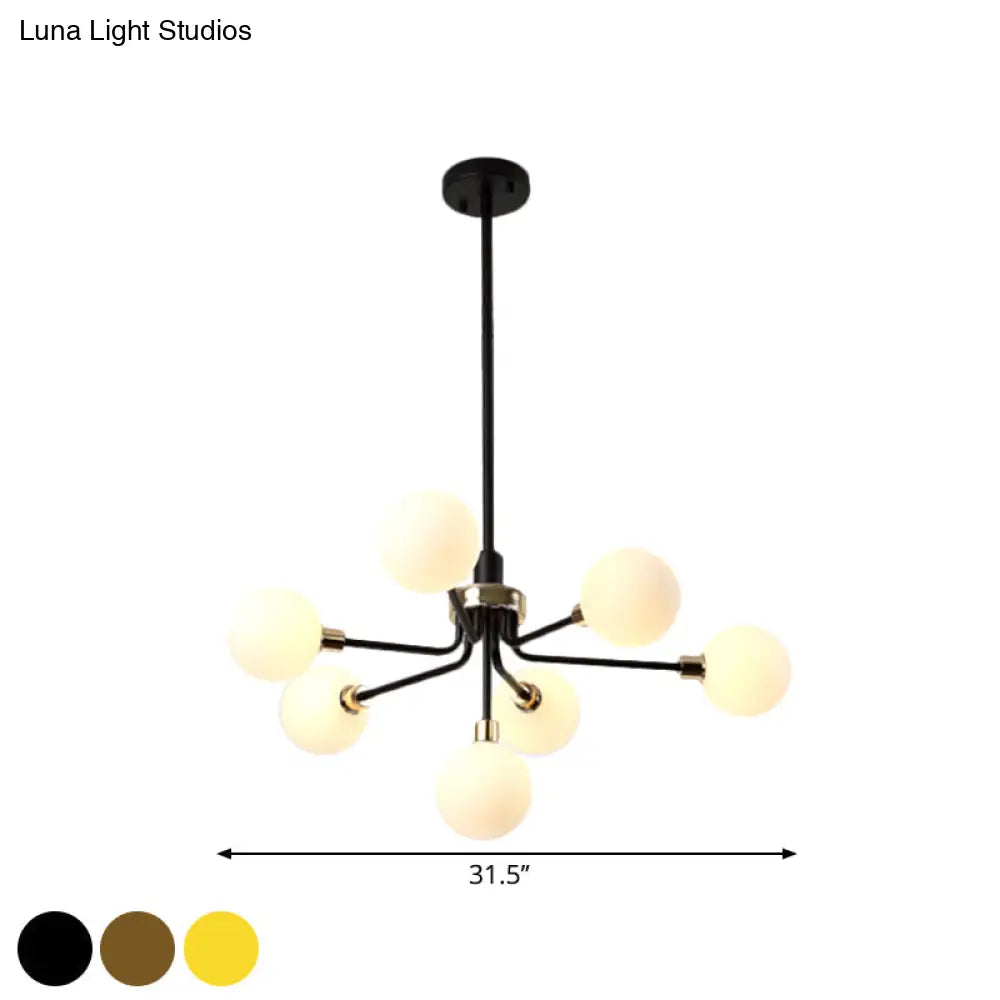 Modern 7-Light Opal Glass Chandelier In Black/Coffee/Gold Finish