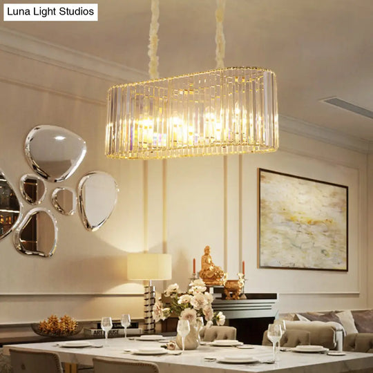 Modern 8-Head Clear Crystal Island Pendant Light For Dining Room