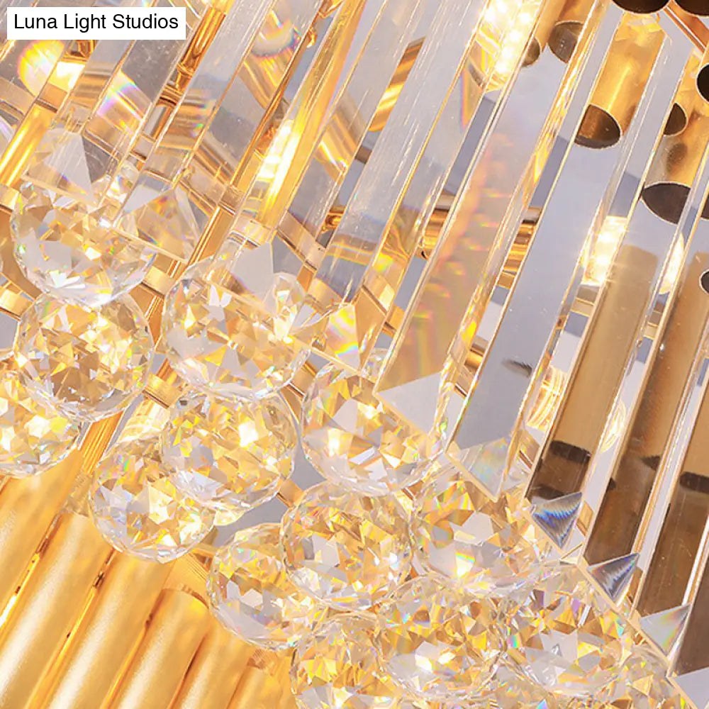 Modern Gold Drum Chandelier With Beveled Glass Crystal And Led Lights - Ideal For Restaurants