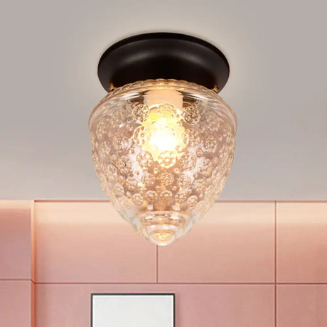 Modern Acorn Shape Flush Mount Clear Glass Light Fixture With 1 White/Black Black