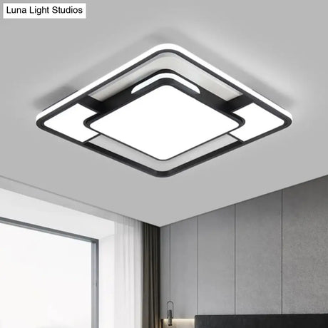 Modern Acrylic Black And White Led Flushmount For Bedroom - Square Ceiling Flush Mount Light