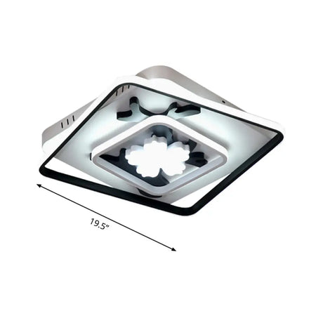 Modern Acrylic Black Square Flush Mount Lamp - Led Ceiling Light (19.5/23.5 Wide) With Flower