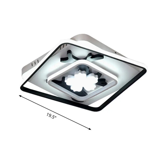 Modern Acrylic Black Square Flush Mount Lamp - Led Ceiling Light (19.5/23.5 Wide) With Flower