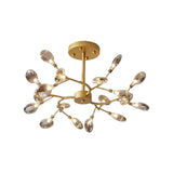 Modern Acrylic Ceiling Chandelier With Led Suspension - Gold Finish | Leaves Design For Living Room