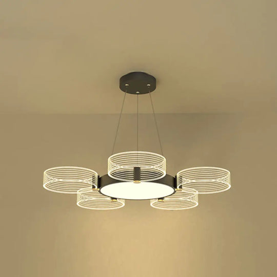 Modern Acrylic Circle Chandelier Pendant Light For Living Room 5 / Black Warm