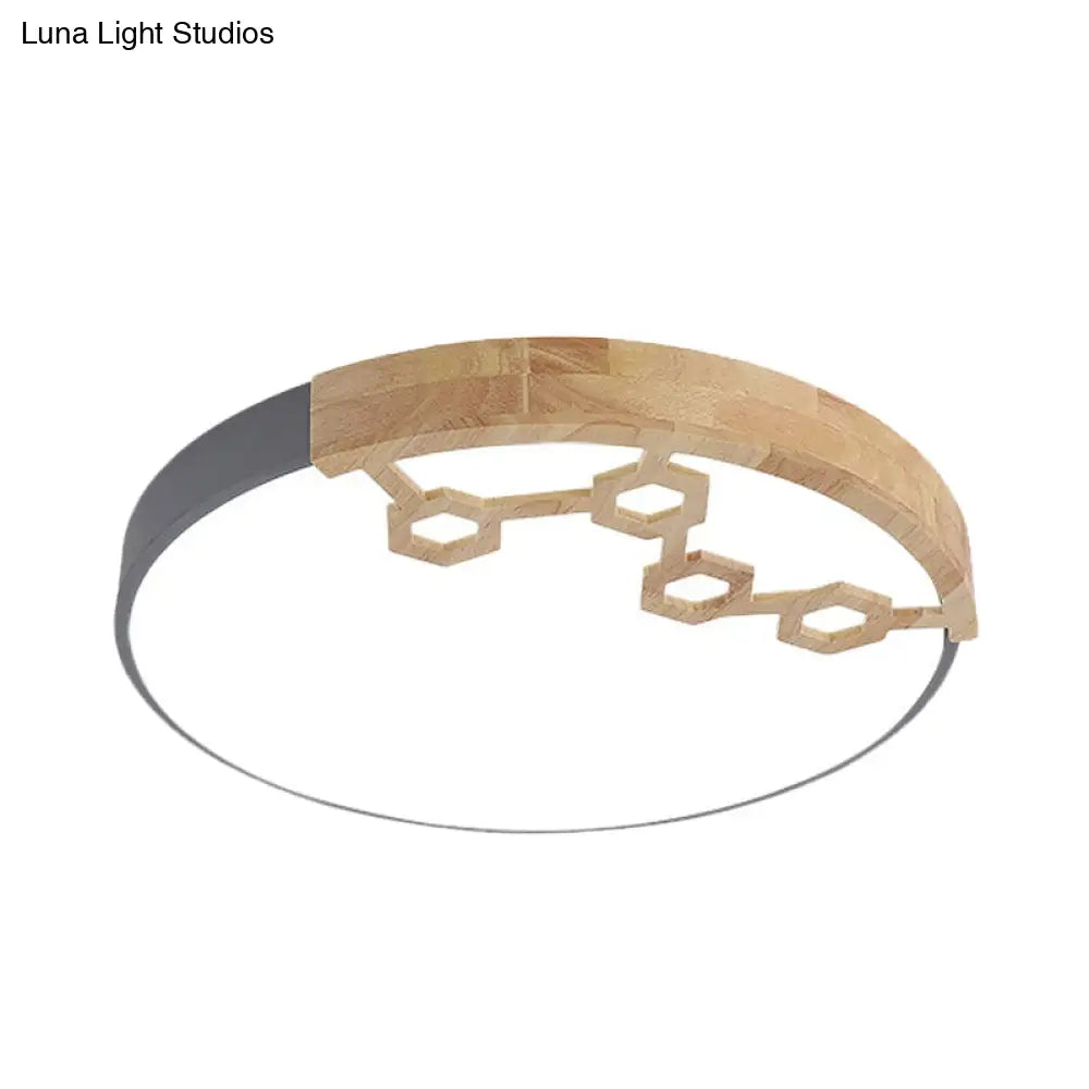 Modern Acrylic Circle Flush Ceiling Light With Wood Design - Led Spotlight In Grey/White/Green