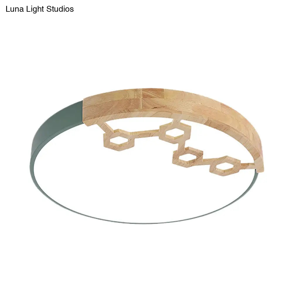Modern Acrylic Circle Flush Ceiling Light With Wood Design - Led Spotlight In Grey/White/Green