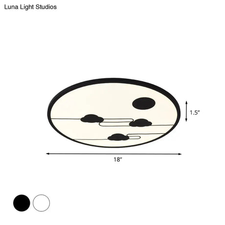 Modern Acrylic Circle Flush Light Fixture - White/Black Led Mount With Cloud Pattern Warm/White