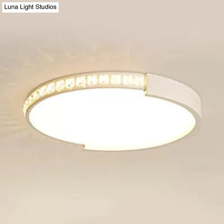 Modern Acrylic Circle Led Flushmount Ceiling Light With Crystal Deco - White Indoor Lighting