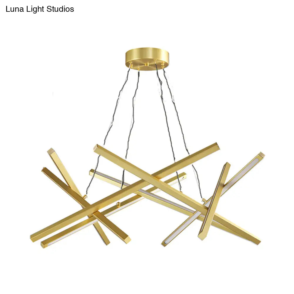 Modern Acrylic Crossed Chandelier Led Pendant Black/Gold Ceiling Lamp Available In 25.5/33.5 Width