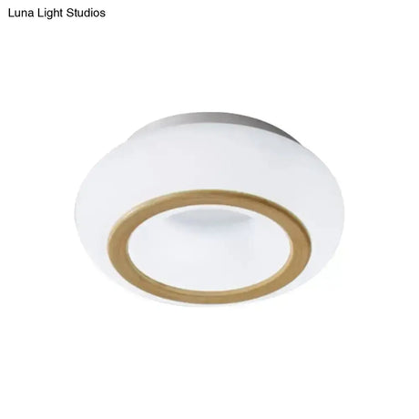Modern Acrylic Donut Shaped Ceiling Lamp With Integrated Led And Wood Grain Finish