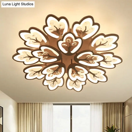 Modern Acrylic Floral Ceiling Mount Light Fixture - Coffee Finish 12/15 Lights Warm/White/3 Color