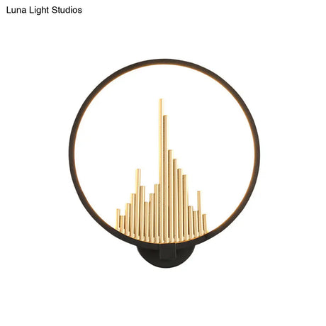 Modern Acrylic Halo-Ring Led Sconce Light In Black/White With Mountain Pattern - Warm Lighting