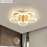 Modern Acrylic Halo Ring Semi Flushmount - Gold Finish Led Lighting 5 Heads Close To Ceiling