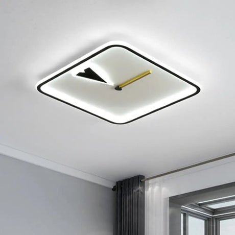 Modern Acrylic Led Bedroom Flushmount With Clock Design - Round/Square Black/Gold Black / Square
