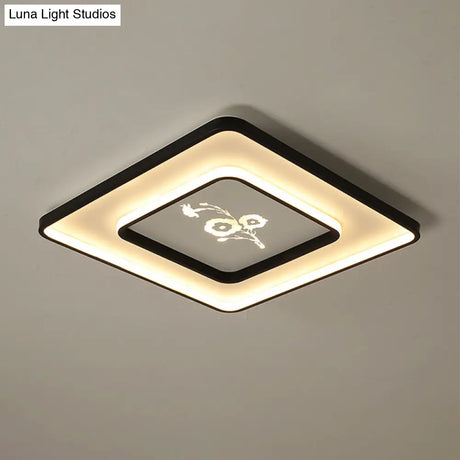 Modern Acrylic Led Ceiling Light Fixture In Black Square/Rectangular Flush Mount White/Warm