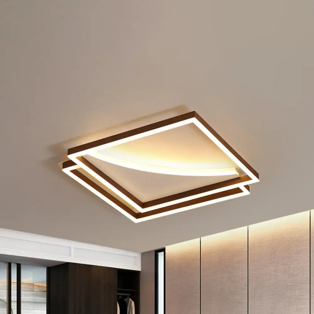 Modern Acrylic Led Ceiling Light In Coffee Brown Flush Mount Lamp With Overlapping Design