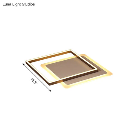 Modern Acrylic Led Coffee Flush Mount Lamp - 16.5’/20.5’/24.5’ Wide Rectangular Warm/White Light