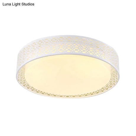Modern Acrylic Led Flush Ceiling Light In White For Adult Bedroom With Hollow Round Design